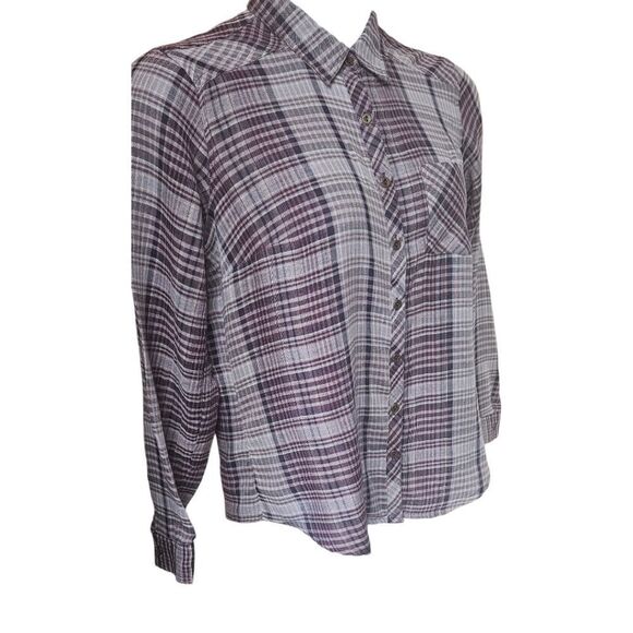 MAURICES Women's Purple & Grey Ornate Long Sleeve Button Front Shirt Size Large - Picture 12 of 16